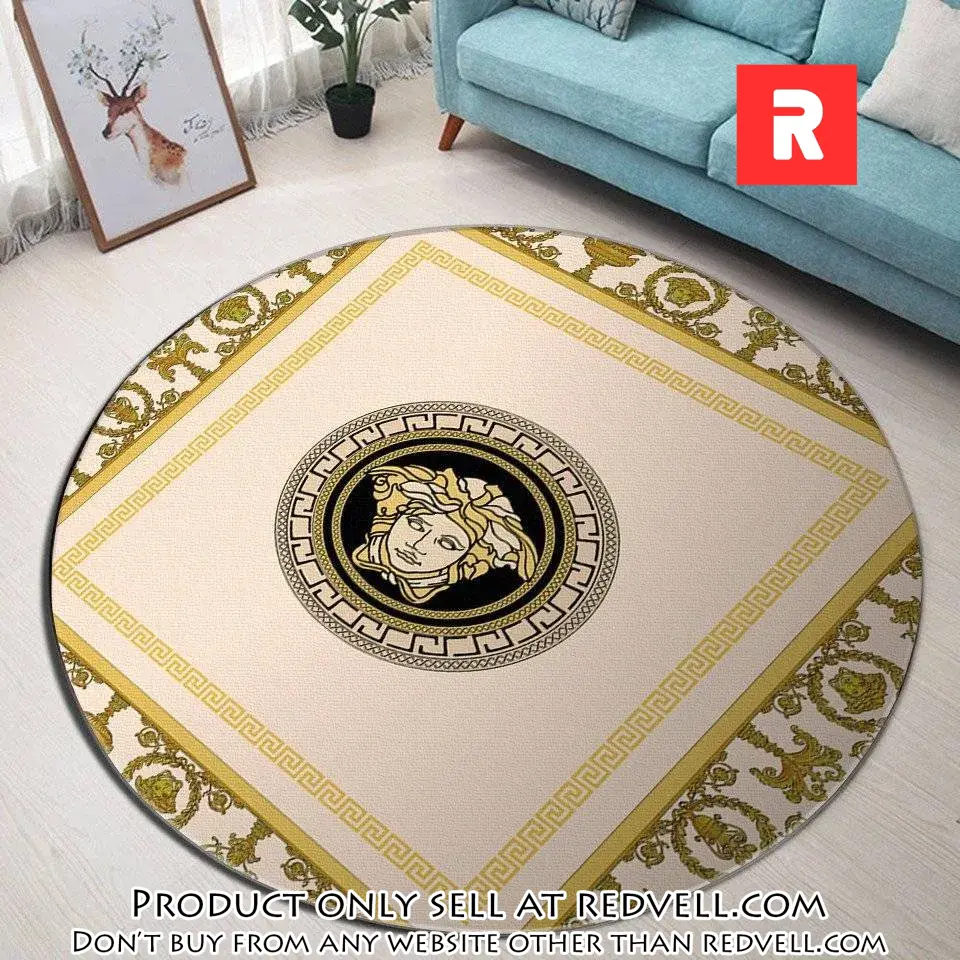 Versace medusa pattern yellow luxury brand fashion round rug carpet home decor rv4517617